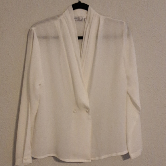 petite Impressions Tops - Petite Impressions ivory dress blouse size medium